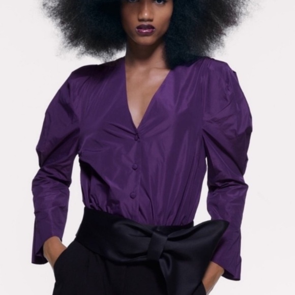 ZARA bodysuit button down long balloon  sleeves Purple Size Small - Picture 3 of 17